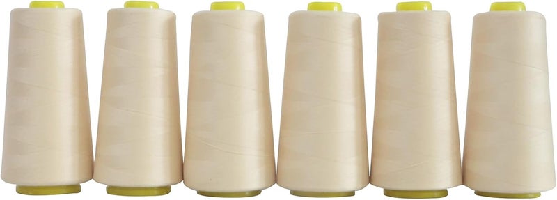 AMOHilos Polyester Sewing Thread All Purpose Knotless 40S/2 (Tex27) 6 Cones of 2750 Yards Each Spool Thread Total 16500 Yards for Serger Sewing Machine Quilting Piecing Hand Stitching (Natural) - Image 1